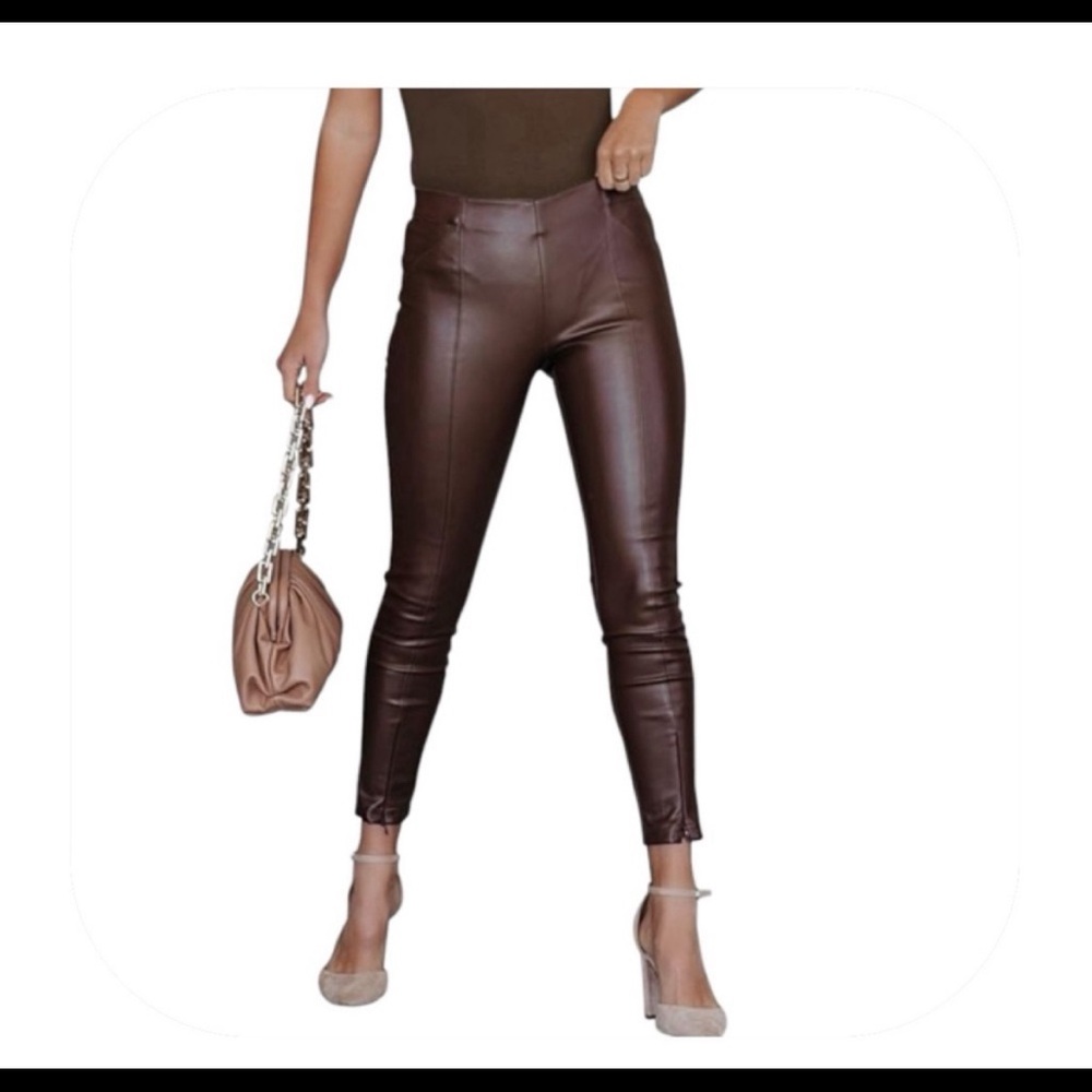 High waisted leather pants XL brown